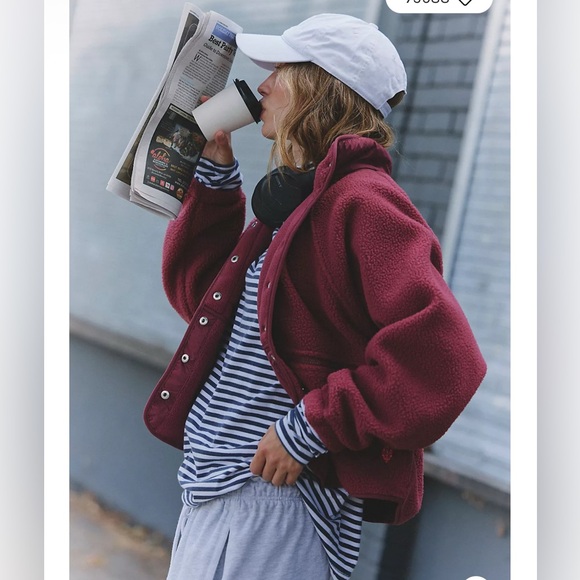 Free People Movement Hit the Slopes fleece jacket in deep maroon - Picture 2 of 6